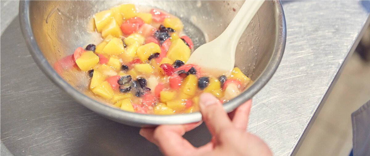 画像:マチェドニアとパンナコッタのショートグラス