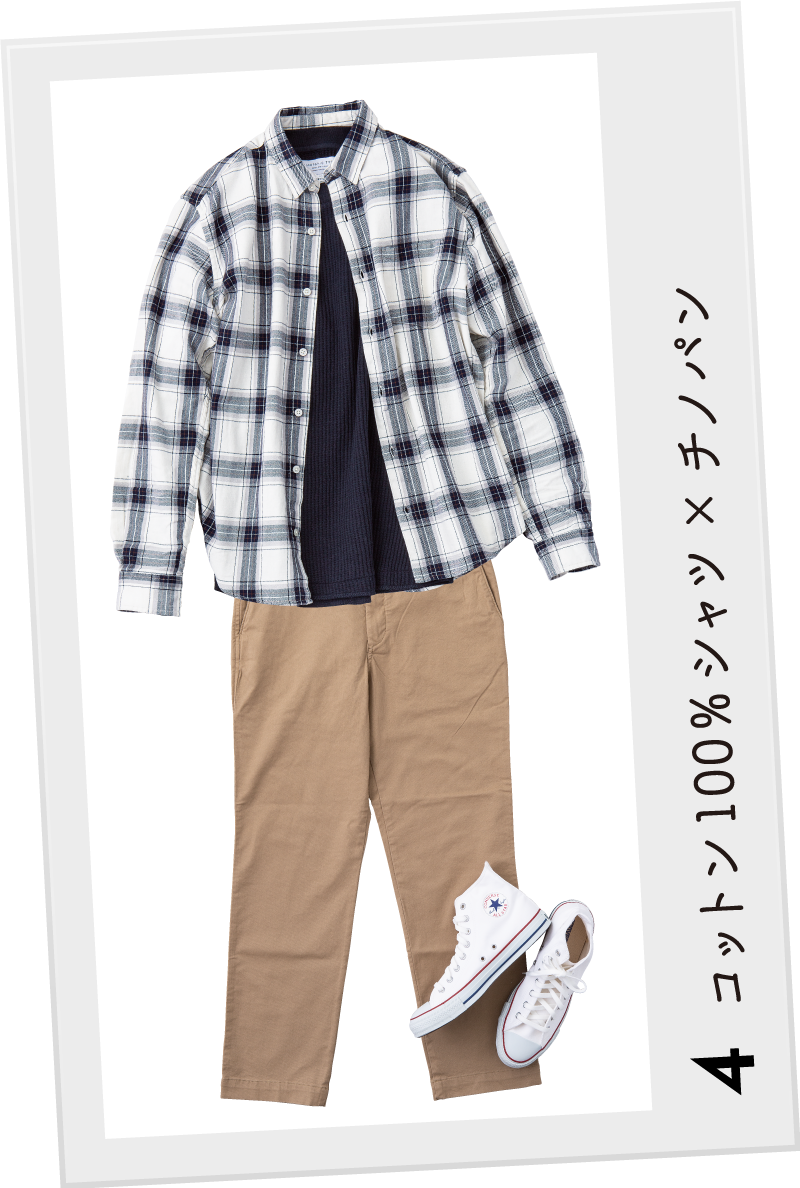 画像:4. コットン100%シャツ×チノパン