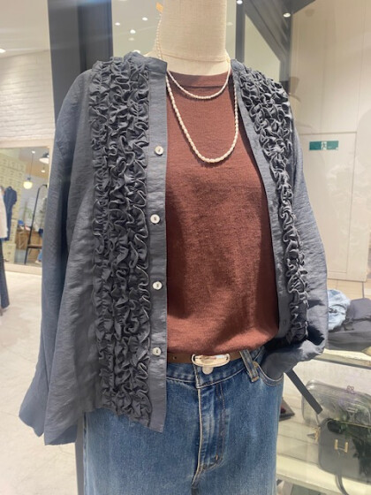 レーヨンシャンタン　ショートフリルシャツ