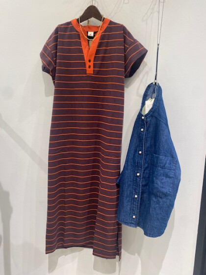 【新商品】ラインボーダー　スキッパーワンピース