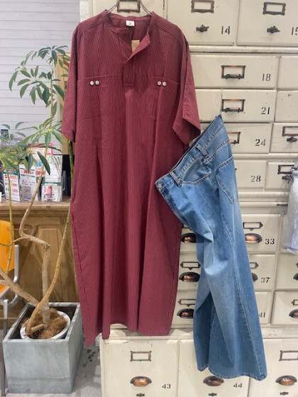 【新商品】TCストライプ　5分袖ワンピース
