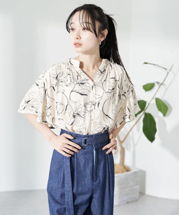 【接触冷感・洗濯可】微光沢で落ち着いた雰囲気♡好印象半袖ブラウス♡新色入荷♡