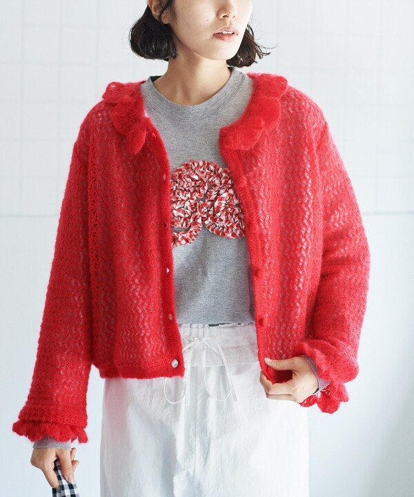 Kid mohair 花びらカーディガン