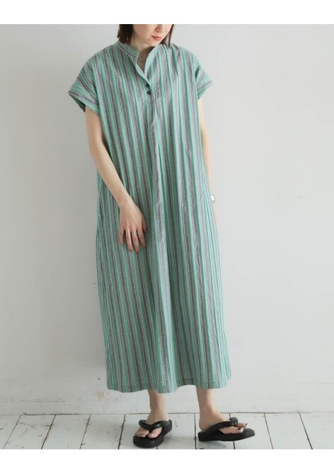 【NEW】ストライプシャンブレー　スキッパーワンピース