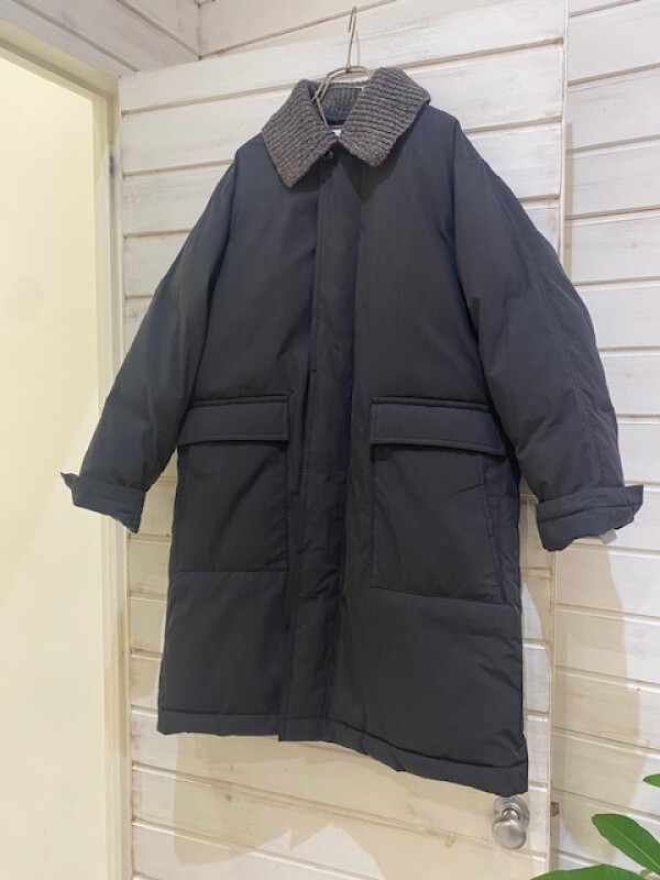 【ふっくら暖かな2wayコート】ナイロンパデット　ニット衿ステンコート