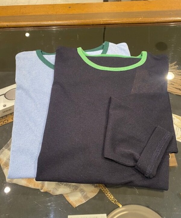 バイカラーシアーポリ　クルーネックロンTEE