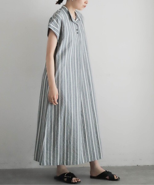 【NEW】ストライプシャンブレー　スキッパーワンピース