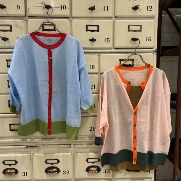【再入荷】3colorポリ麻 クルーネックカーデ