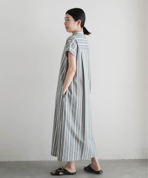 【NEW】ストライプシャンブレー　スキッパーワンピース