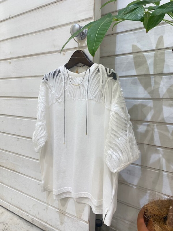 チュール刺繍コンビ　パフスリーブP/O