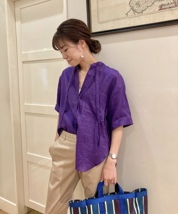 秋まで長く楽しめる♩リネンボウタイブラウス