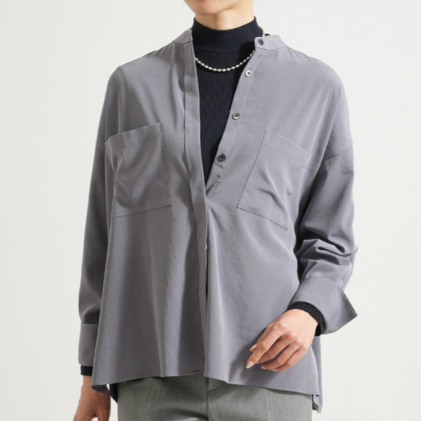 着回し抜群【ボウタイスタンドカラーブラウス】