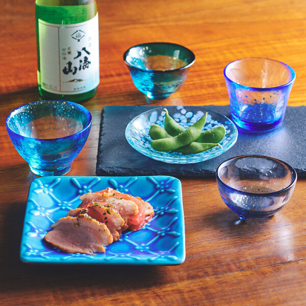 津軽びいどろ　ブルーの盃セット